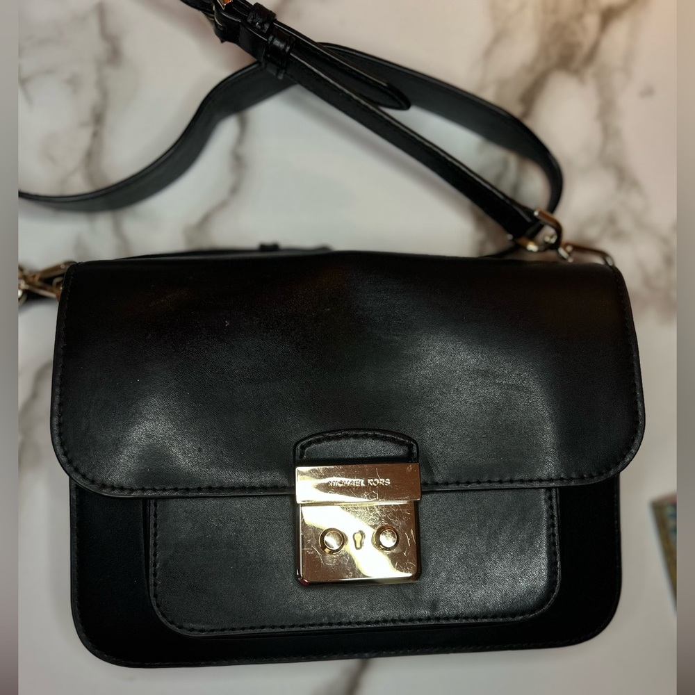 Michael Kors Sloan Editor Cross Body Purse with Gold Push Lock